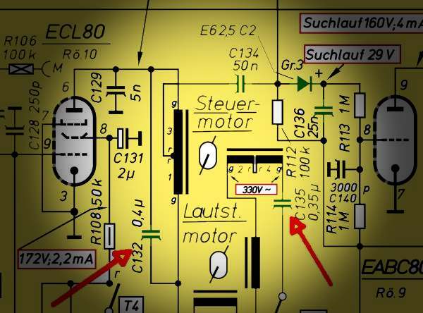Saba Freiburg 7: Lage der Motorkondensatoren